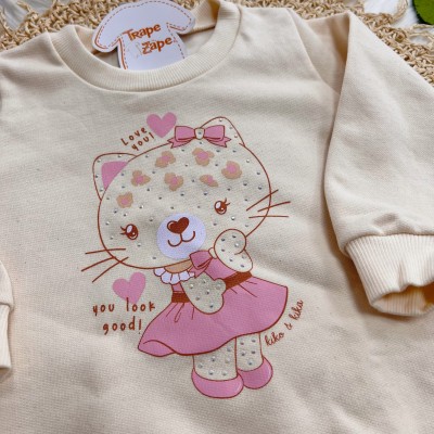  Conj. Casaco de Moletom Oncinha You Look Good e Calça Legging - Areia 